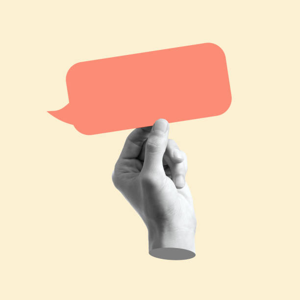 istock Contemporary art collage of  hand holding dialogue bubble. 2050026303