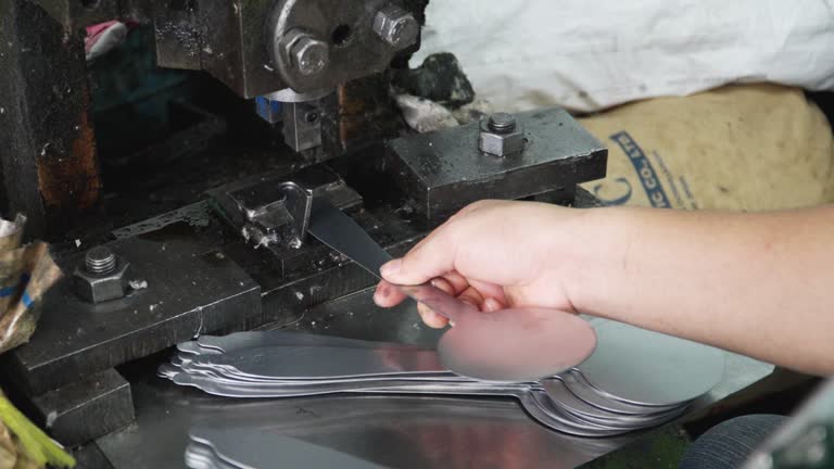 factory concept,Closeup of worker's hands working Metal Forming Process factory