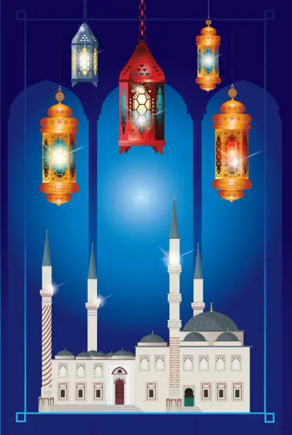 Vector illustration of Ramadan and Edirne (ÜÇ Şerefeli Camii )