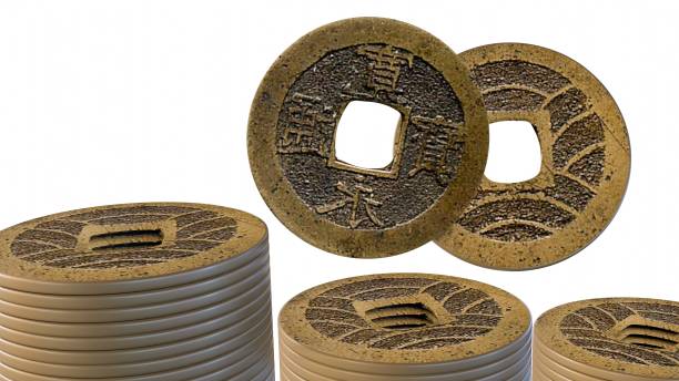 japanese mon currency and these are worth 4 mon - edo period imagens e fotografias de stock