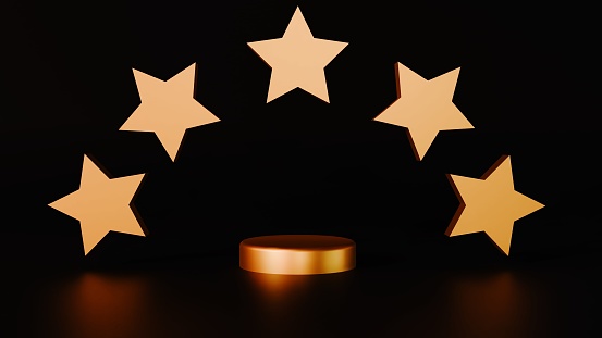 gold stars in the black background 3d rendering