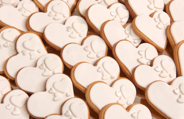 istock Heart cookies engagement wedding organization on the table style up view. 2050081128