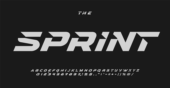 Sportive sans serif letters, bold automotive font for dynamic logo, high-speed headline, action-packed typography, race-inspired typographic design. Vector typeset
