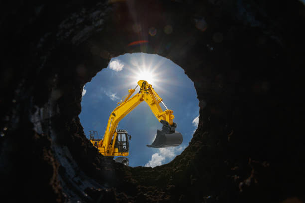 istock Crawler excavator yellow in the tunnel 2050133344