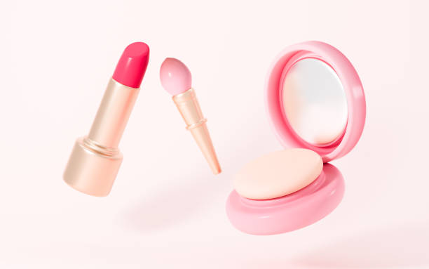 istock Pressed powder, cosmetic brush, lipstick and so on makeup tools, 3d rendering. 2050154829