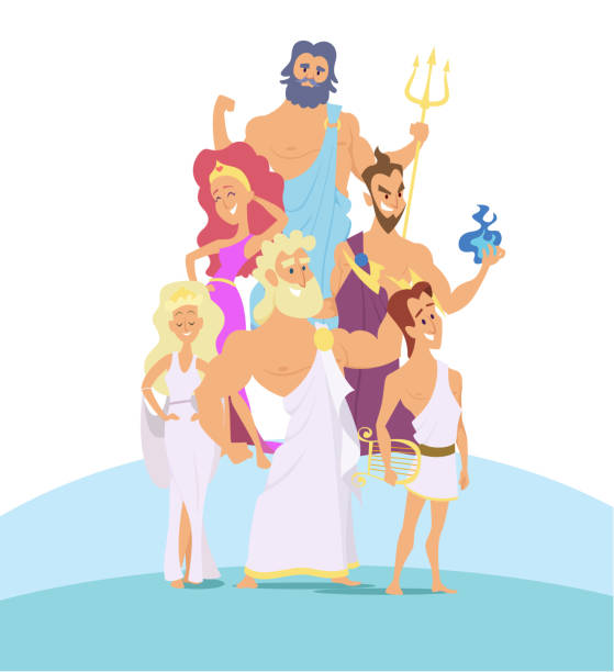 Mythological gods. fantasy characters male and female olympic gods vector characters Mythological gods. fantasy characters male and female olympic gods vector characters. Illustration of fantasy character ancient, mythology god myth, cartoon greek greek god poseidon backgrounds stock illustrations
