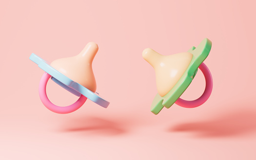 Cartoon baby-feeding nipple model, baby product, 3d rendering. 3d illustration.
