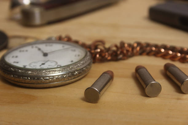 Single vintage pocket watch on white background