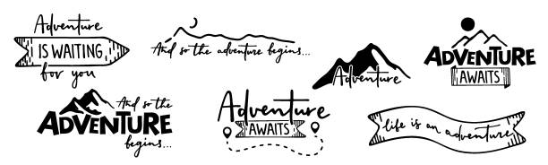 Travel and adventure quotes. Calligraphy lettering. Collection of written phrases, slogans. Creative vector illustration over transparent
