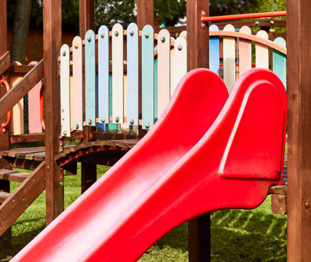 istock Children playground, children red plastic follows 2050193051