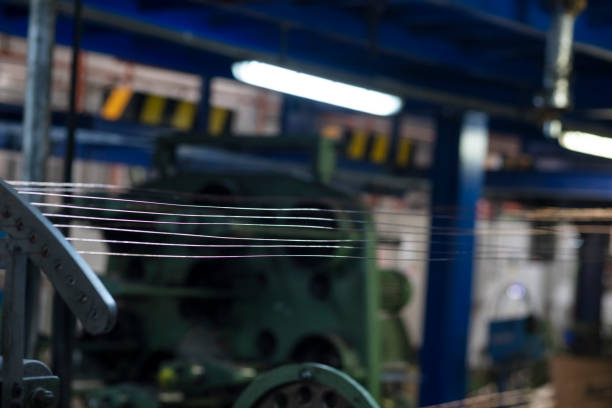 Production of cable wire at cable factory close up