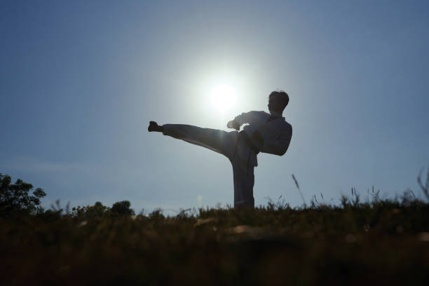 Karate man with back background