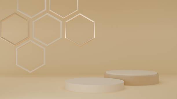 istock 3D Rendering beige abstract background with podium and golden decoration 2050217928