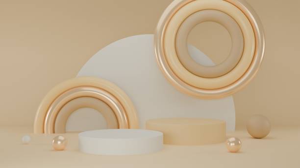 istock 3D Rendering beige abstract background with podium and golden decoration 2050217945