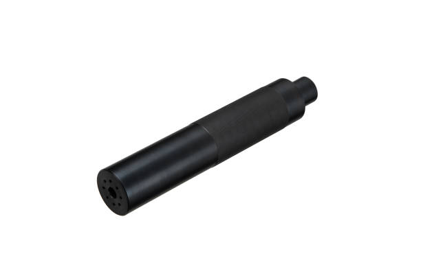 istock Black silencer for weapons. Suppressor that is at the end of an assault rifle. Isolate on a white background. 2050220546