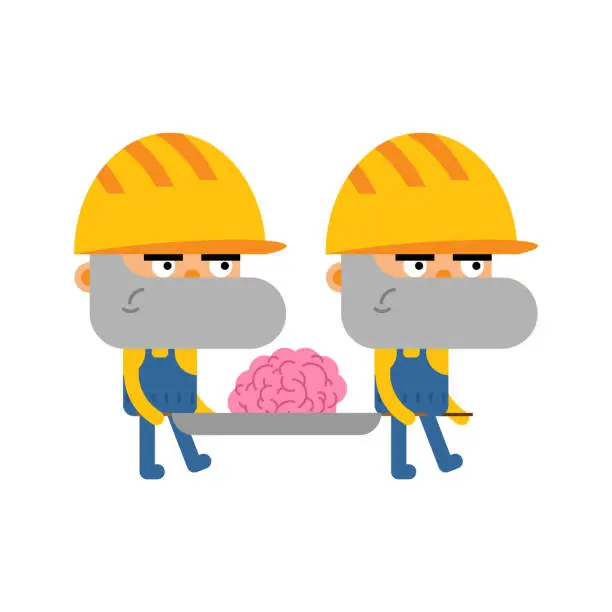 Vector illustration of Workers carry brain on stretcher.