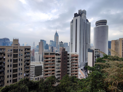 Hong Kong island skyline view from Bowen road.