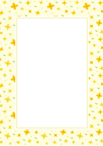 Vector illustration of Forsythia flowers pattern design frame template background.