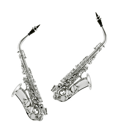 silver saxaphones on the white background