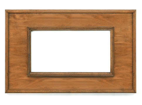 Vintage picture frame, wood plated isolated on white background