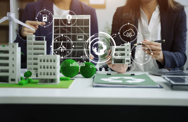 istock Businessman working virtual modern computer to reduce CO2 emissions carbon footprint climate change to limit global warming.Sustainable development and innovation green business concept. 2050260104