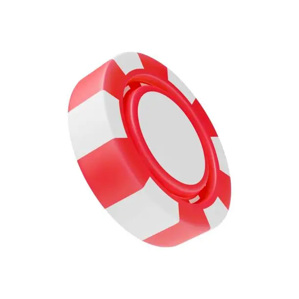 Vector illustration of 3D red and white falling casino chip, side view