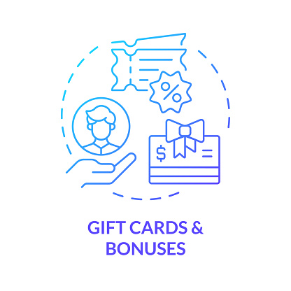 Gift cards and bonuses blue gradient concept icon. Employee recognition. Work bonuses and perks. Team members appreciation. Round shape line illustration. Abstract idea. Graphic design. Easy to use