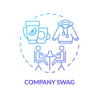 Company swag blue gradient concept icon. Office branded merchandise. Gifts for team members. Employee recognition. Round shape line illustration. Abstract idea. Graphic design. Easy to use