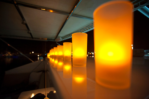 Warm light of lamps in a yacht