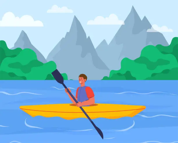 Vector illustration of Man swims in kayak vector