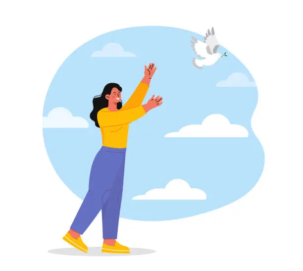 Vector illustration of Woman with pigeon vector