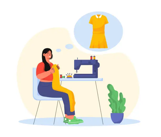 Vector illustration of Woman sew dress vector