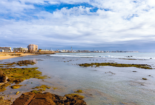 View of the beach and the city of Cadiz, Spain