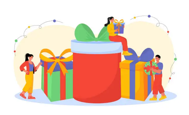 Vector illustration of People with gift boxes vector