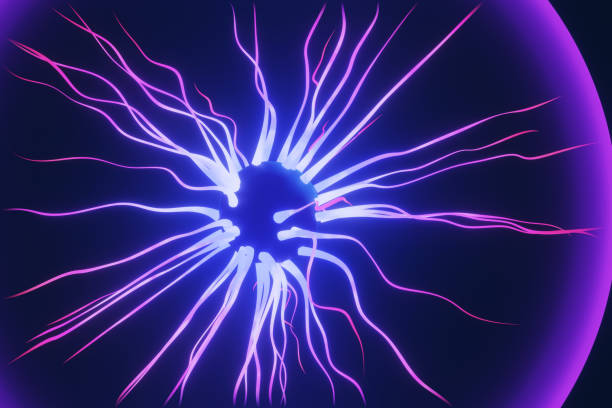 istock Glowing tentacles extending from a central sphere mimicking the sparking effect of a plasma globe. Illustration as a design element for web page backgrounds and slide show presentation wallpapers 2050394904