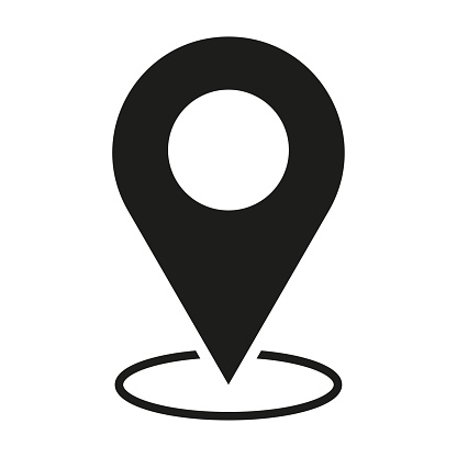 Icon location pin. Navigation, travel pointer. Flat, simple silhouette. Vector illustration. EPS 10. Stock image.