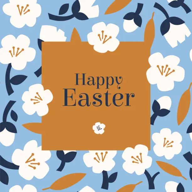 Vector illustration of Easter greeting card with flowers frame.