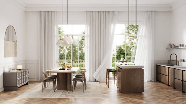 istock Digital Illustration of Serene Modern Kitchen with Nature View 2050457484