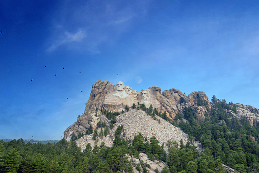 Famous Landmark and Mountain Sculpture - Mount Rushmore, near Keystone, South Dakota.
