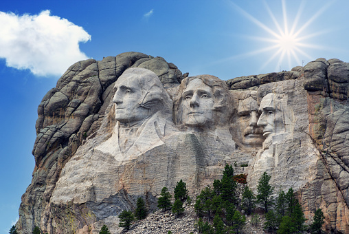 Famous Landmark and Mountain Sculpture - Mount Rushmore, near Keystone, South Dakota.