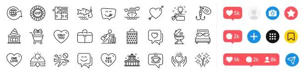 Vector illustration of Heart, Sun protection and Ice cream line icons pack. For web app. Social media icons. Vector