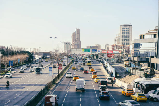 Istanbul, Turkey-February,23: The traffic jammed with vehicles in Istanbul