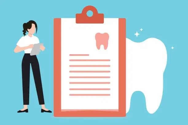 Vector illustration of A girl looks at a dental report.