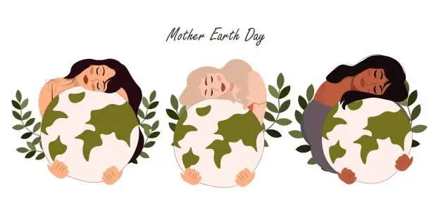 Vector illustration of Mother earth day, ecology, globe, mother earth, design elements