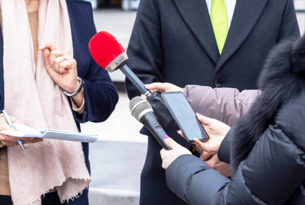 istock Press conference, media interview or news event. Public relations concept. 2050501691