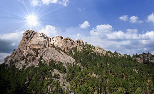 Mount Rushmore National Monument in South Dakota. Summer day with clear skies.