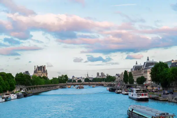 Orsay museum, pont Royal and river Siene at summer day, Paris, France