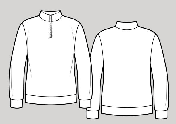 Women's half zip, high neck, long sleeve sweatshirt. Women's half zip, high neck, long sleeve sweatshirt. Vector sketch zipper-teeth stock illustrations