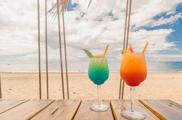 Cocktails on Carbet beach in La Martinique, Caribbean Sea, French West Indies.