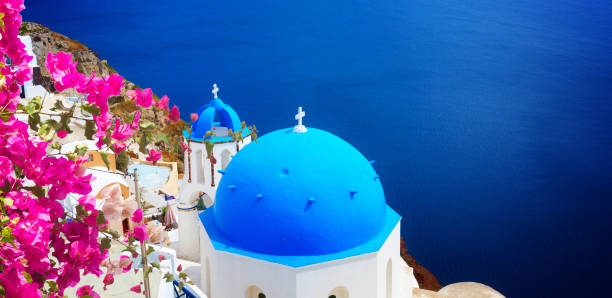 istock view of caldera with blue domes, Santorini 2050538768